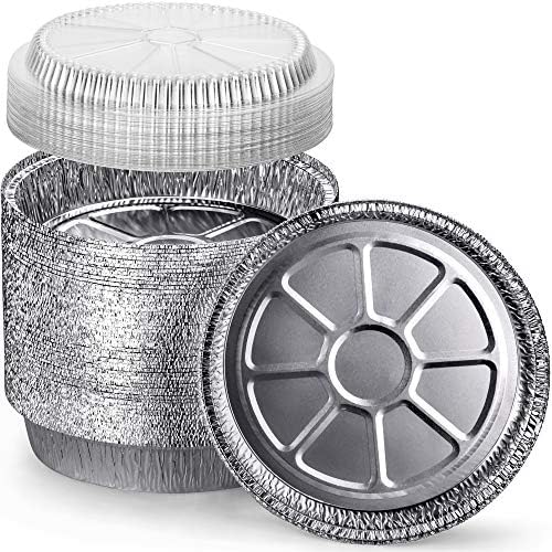 14 Round Aluminum Pans with Dome Lid, 9 Inch Heavy Duty Tin Foil Pans, Perfect for Reheating, Baking, Roasting, Meal Prep, To-Go Containers