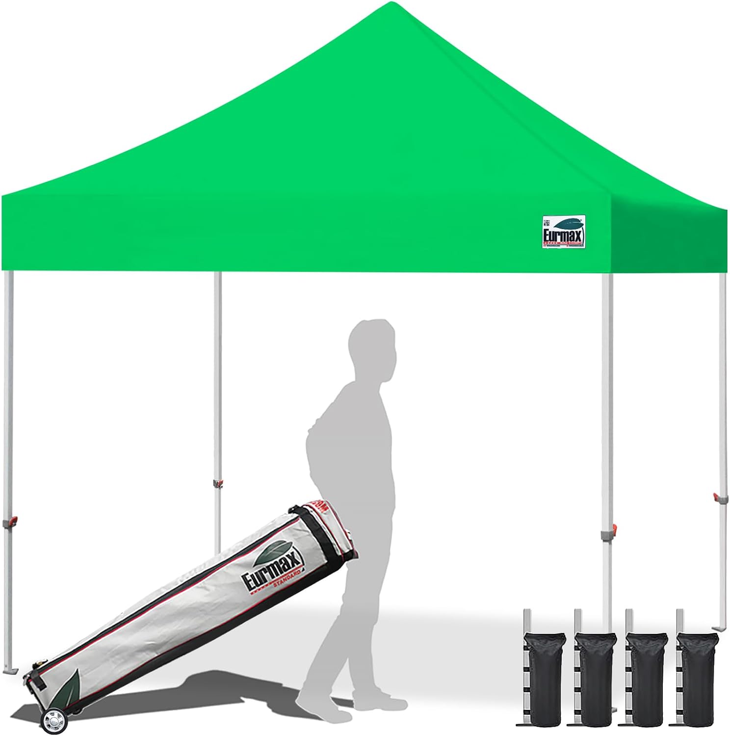Eurmax USA 10x10ft Pop Up Canopy,Commercial Instant Tent for Outdoor Events,Patented No-Tip Rolling Storage Bag with 4 Sandbags,UV & Water Resistant,Heavy Duty Portable Shelter Gazebo,Black