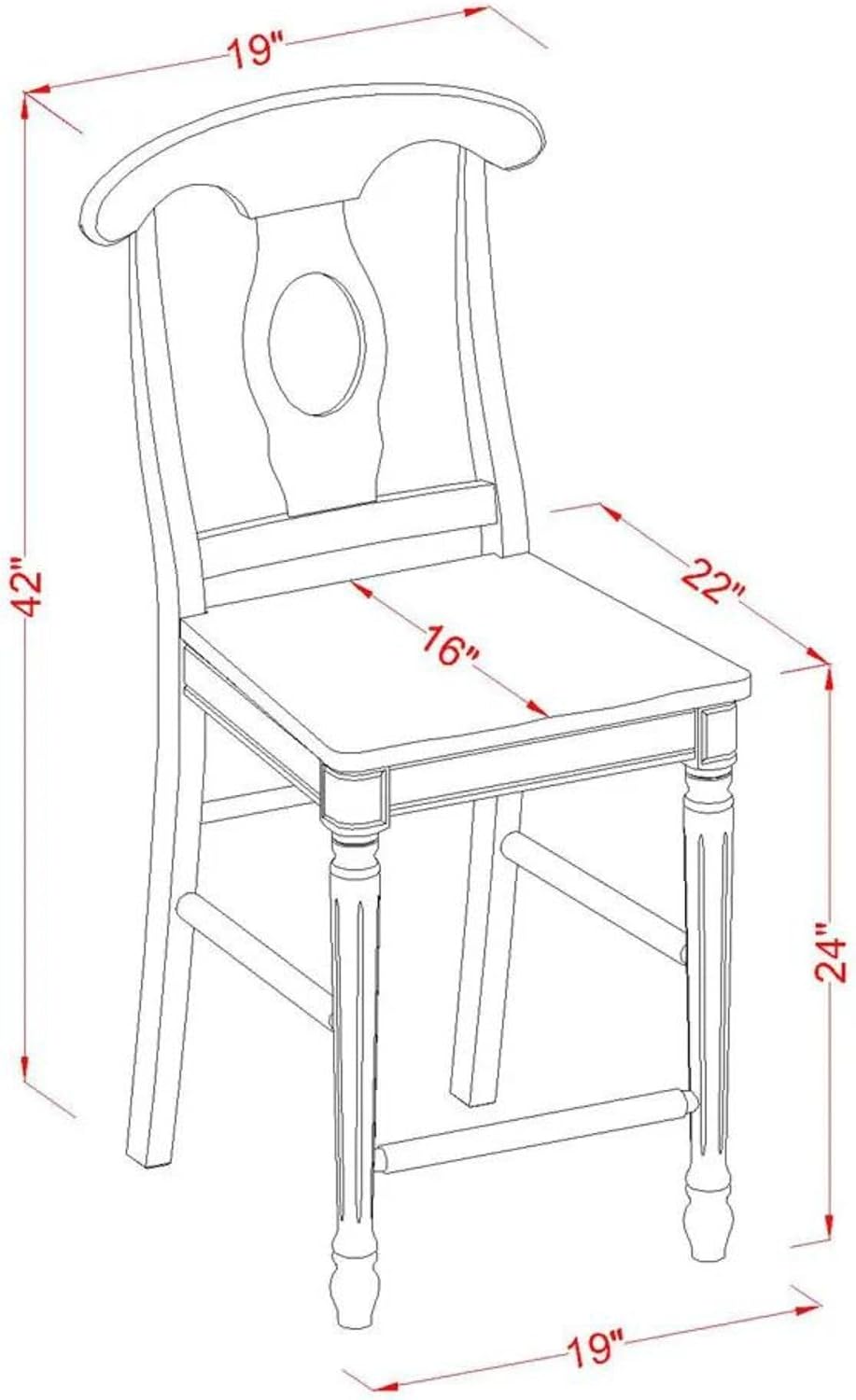 East West Furniture KES-WHI-W Kenley Counter Height Dining Chairs - Napoleon Back Solid Wood Seat Chairs, Set of 2, Buttermilk & Cherry