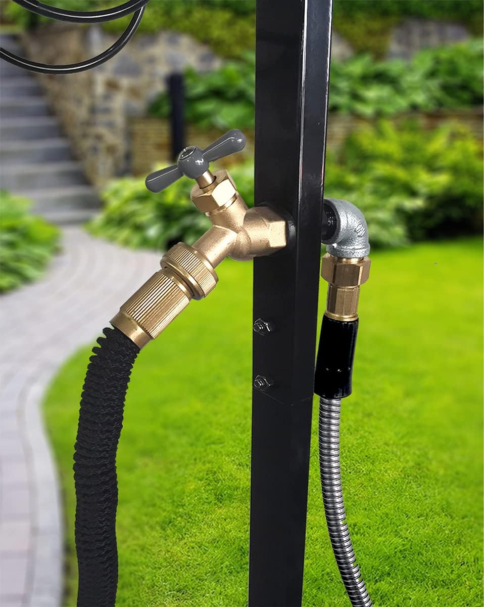 Artigarden Freestanding Garden Hose Holder Hanger, Heavy Duty Metal Water Hose Reel Storage Stand Rack for Yard Lawn, Bright Black (Hose not Included)