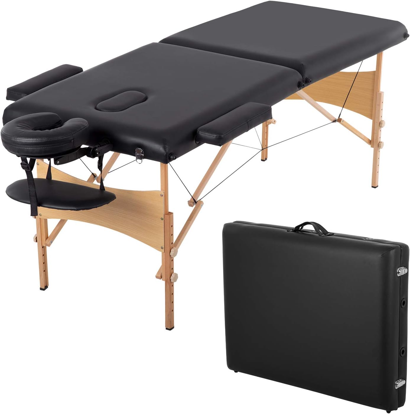 BestMassage | Portable Massage Table | 24" Wide, Black PU Leather | Lightweight, 2-Fold Massage Table with Height Adjustment, 450lbs Capacity, Carry Bag | For Massage, Facial, Tattoo, Home, Spa