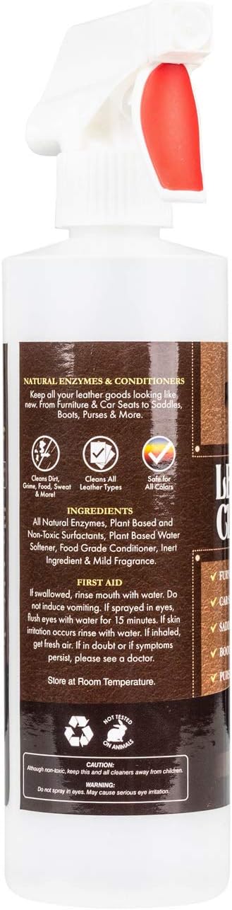 Amazing Leather Cleaner/Conditioner/Deodorizer | Powerful, Natural Enzyme Cleaner | USA Made | Great for Leather & Vinyl, Furniture, Boots, Purses