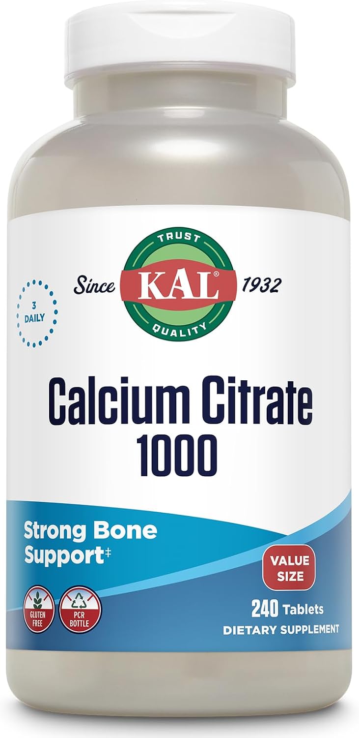 KAL Calcium Citrate 1000mg, Calcium Supplements for Women and Men, Bone Health, Teeth, Nervous, Muscular & Cardiovascular System Support, Gluten Free and Lab Verified, 60 Servings, 180 Tablets | Bone, Teeth, Muscle & Heart Support - Chelated Calcium Citr…