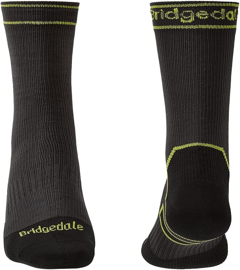 Bridgedale StormSock Lightweight Boot Waterproof Breathable Sock, Dk. Grey/Lime, M