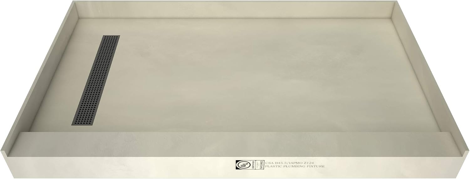 Tile Redi RT3460L-PVC-SQBN Shower Pan, 60" x 34" | Left Drain, Single Curb, 2" PVC Drain Included, Grate Included