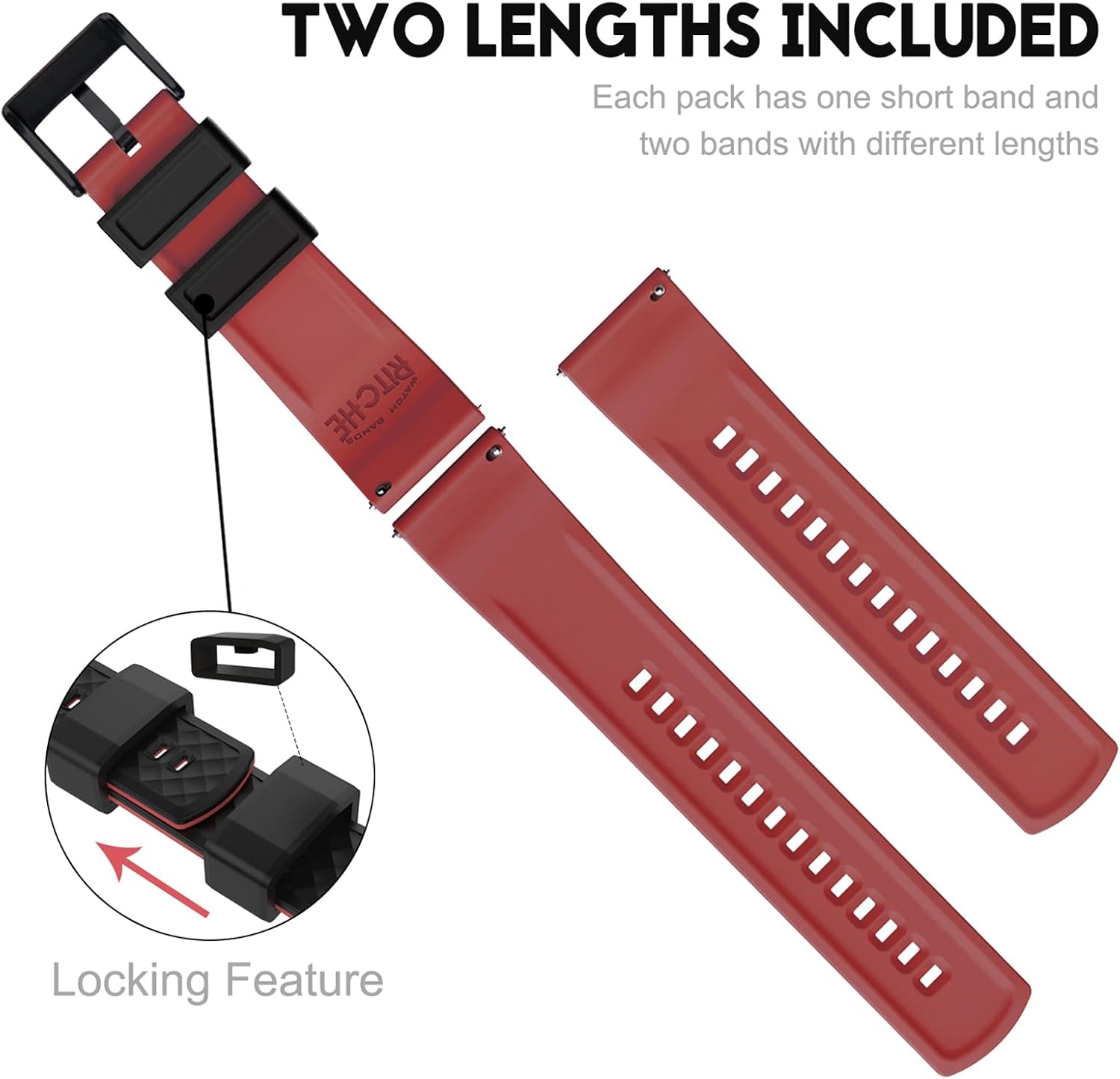 Ritche Christmas Gift Silicone Watch Bands 18mm 20mm 22mm 24mm Quick Release Rubber Watch Bands for Men, White Elephant Gifts