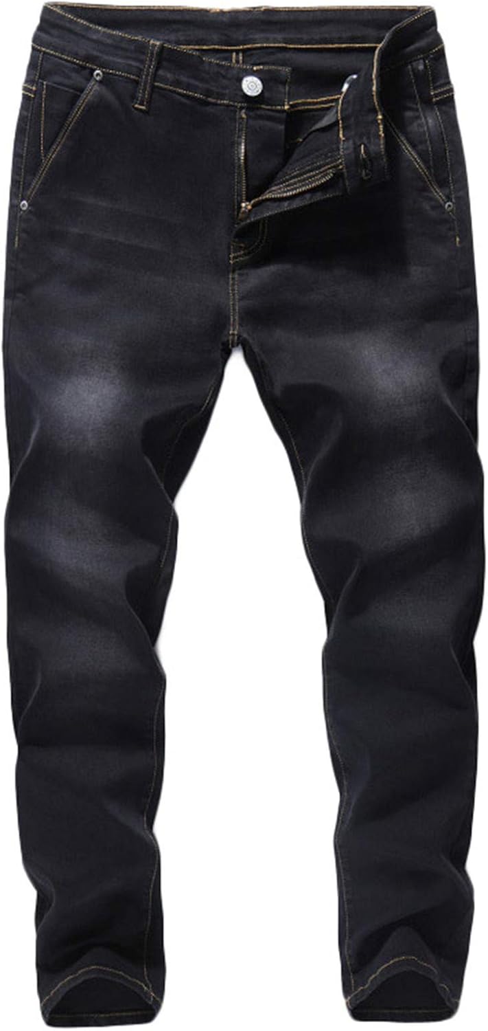 Andongnywell Men's Loose Stretch Denim Pants Elastic Waist Loose Fit Jeans Stretchy Casual Solid Trousers