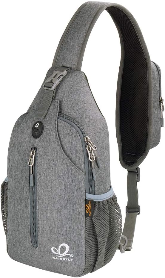 WATERFLY Crossbody Sling Backpack Sling Bag Travel Hiking Chest Bag Daypack (Black) | Small Hiking bag,Multi-compartment storage,Water-resistant,Breathable back pad,Reversible adjustable shoulder strap