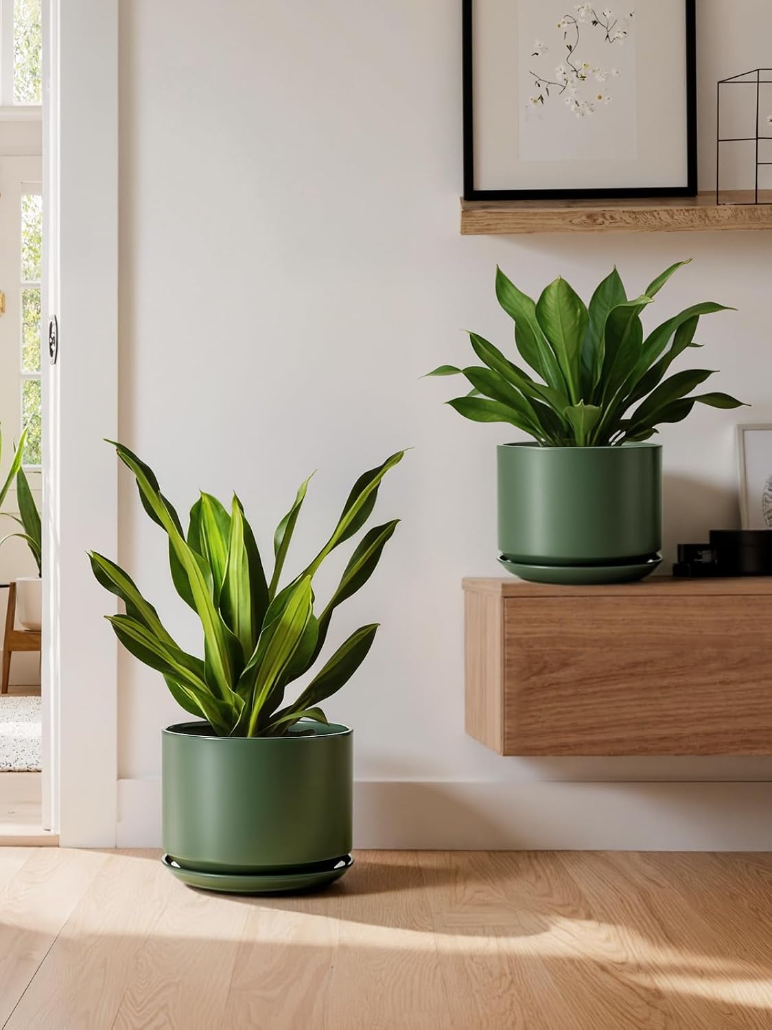 LE TAUCI Ceramic Plant Pots, 4.3+5.3+6.8 inch, Set of 3, Planters with Drainage Hole and Saucer, Indoor Flower Pot with Hole Mesh Pad, Gifts for Mom