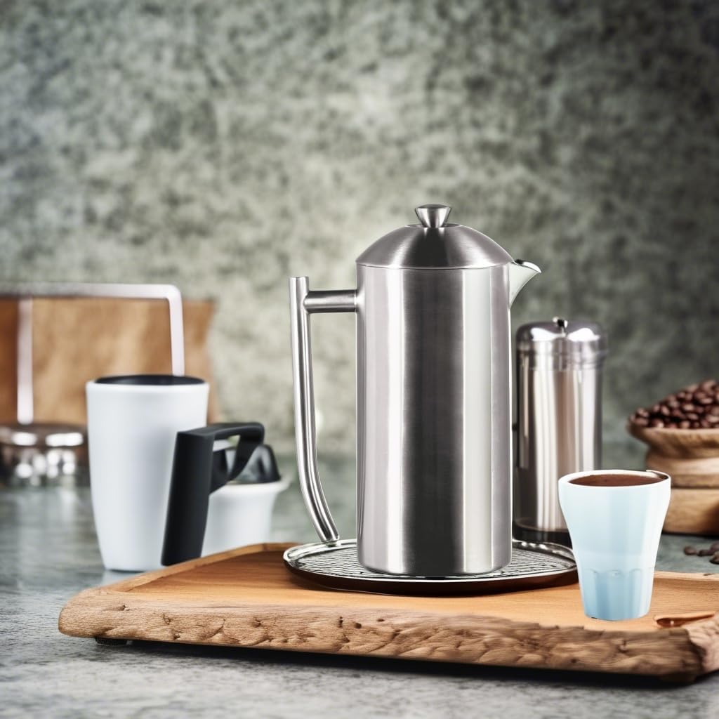Frieling Double-Walled Stainless Steel French Press Coffee Maker - 36 oz Polished & Insulated Press Pot - Stainless Steel Coffee Maker
