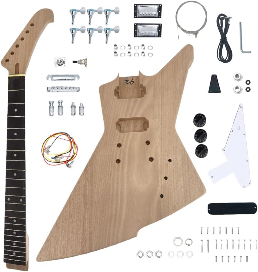 Yinfente DIY Guitar Kit With Mahogany Body Mahogany Neck With Rosewood Fretboard 6 String DIY Electric Guitar Kit With All Components To Build Your