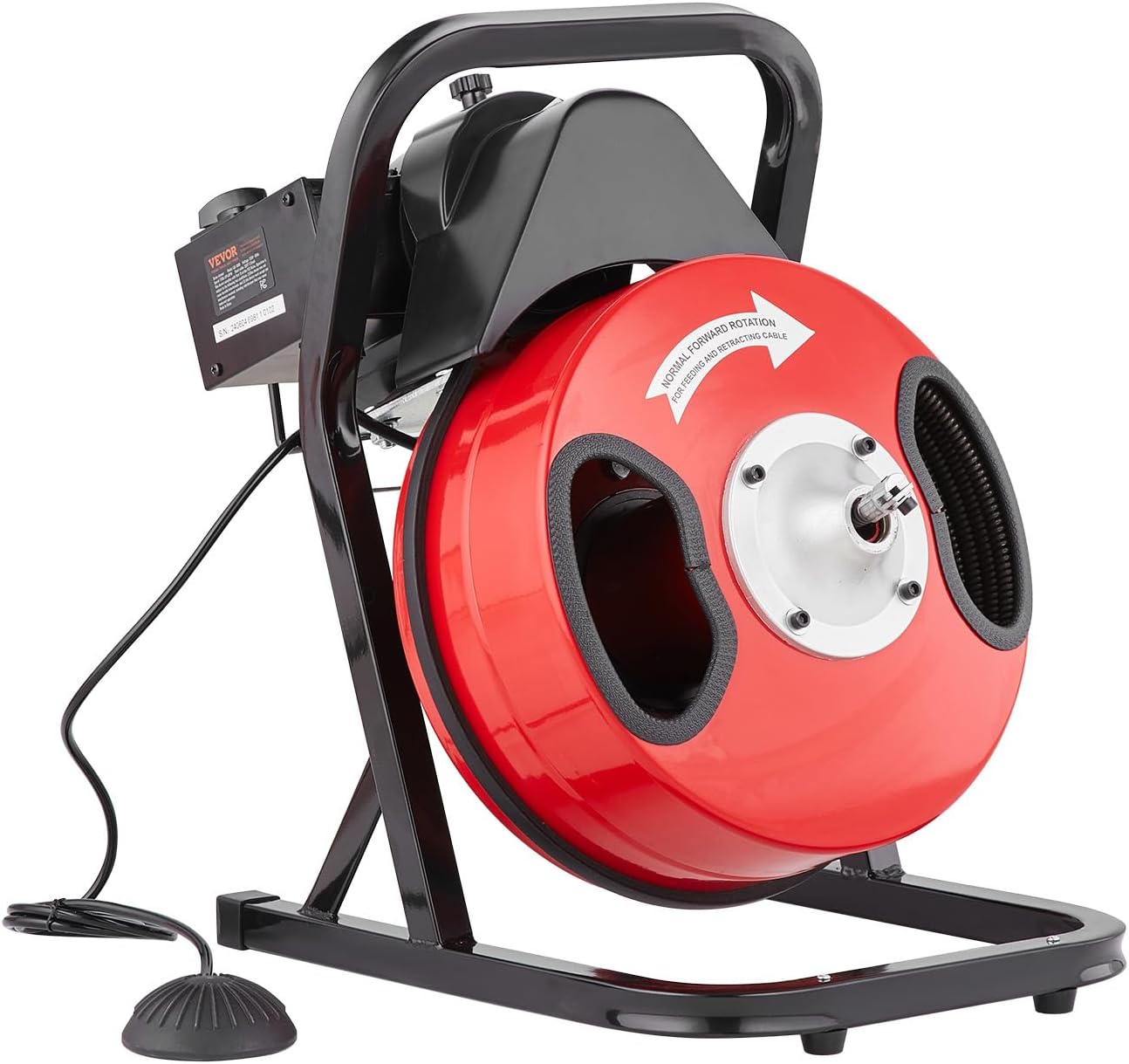 VEVOR Drain Cleaner Machine 50 FT x 1/2 Inch, Manual Feed Sewer Snake Auger with 4 Cutters & Air-Activated Foot Switch for 2" to 6" Pipes