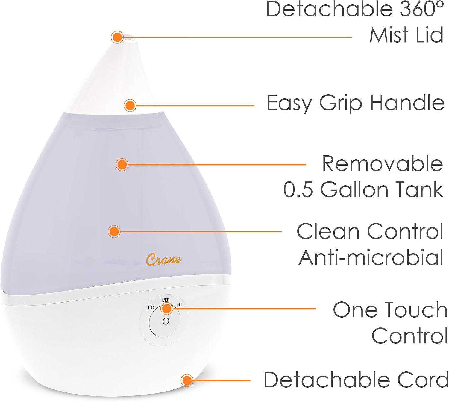 Crane Droplet Ultrasonic Small Air Humidifiers for Bedroom and Office, 0.5 Gallon Cool Mist Humidifier for Plants and Home, Humidifier Filters Optional, Blue and White