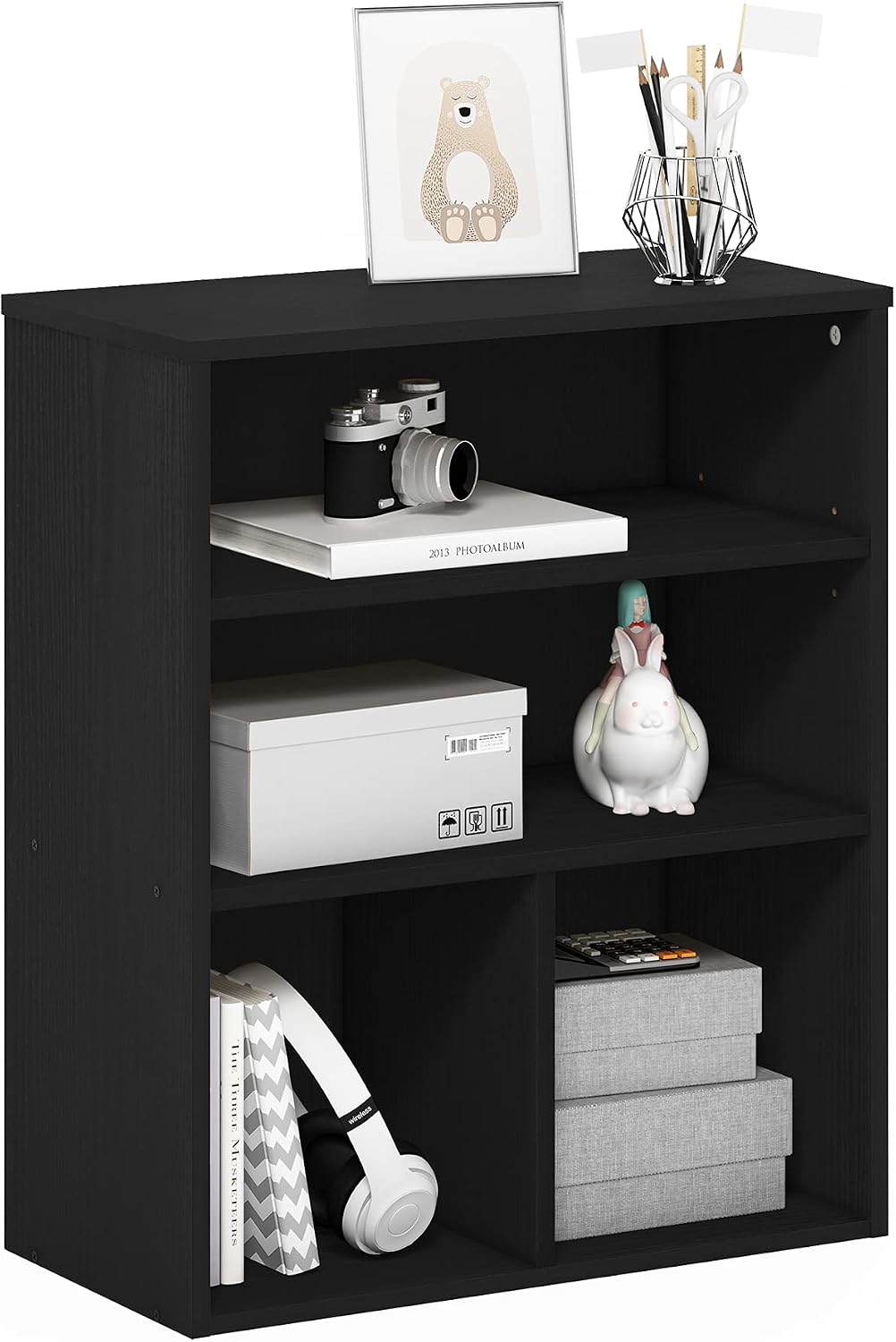Furinno Jaya Book Shelf, 3-Tier Bookshelf, Bookcase with Adjustable Shelves, 9.5 x 24.5 x 40.3, for Organization and Storage, for Living Room, Bedroom, Home Office, White