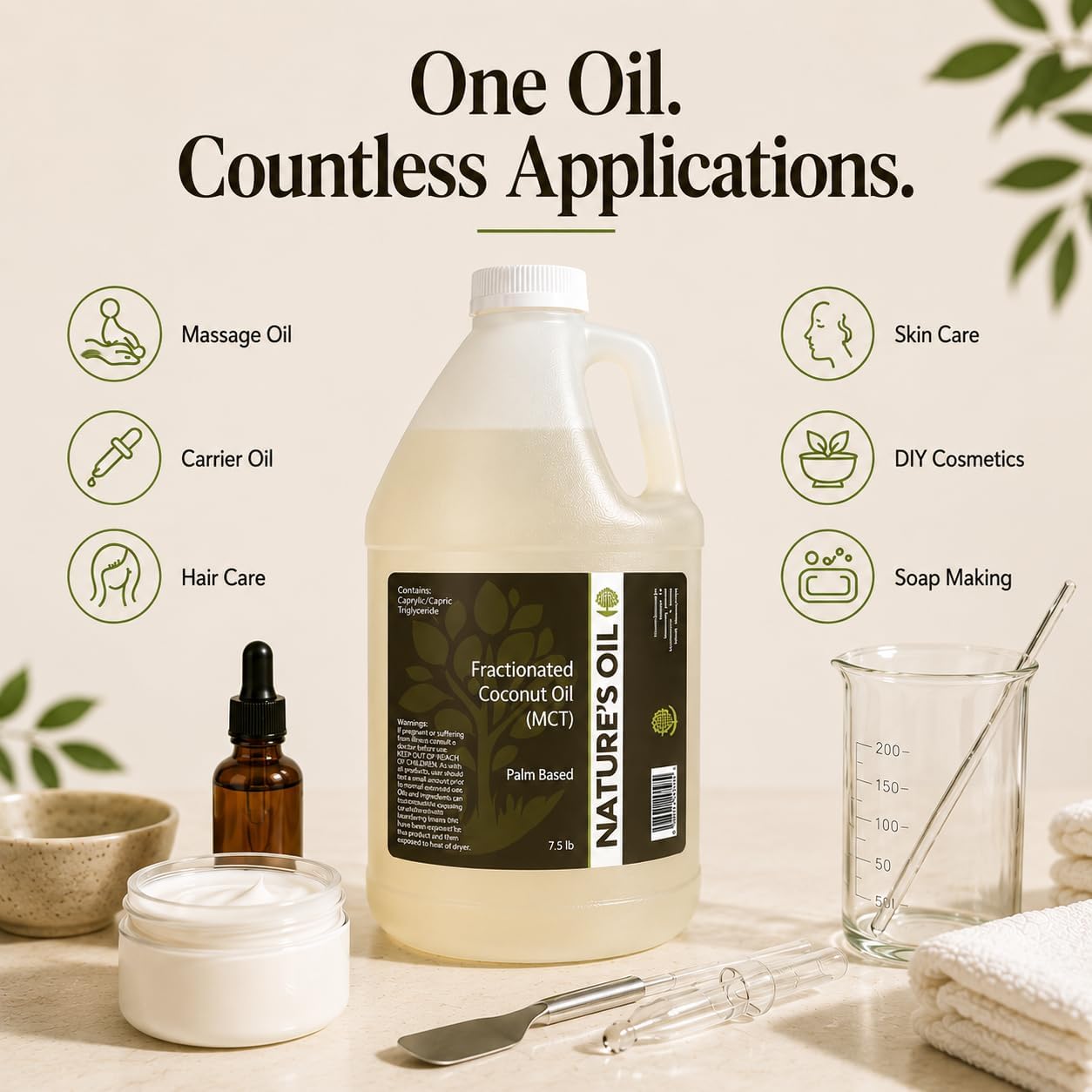 Fractionated Coconut Oil (MCT Oil) Oil Gallon for Massage, Diluting Essential Oils, Hair & Skin Care Moisturizer - by Nature's Oil
