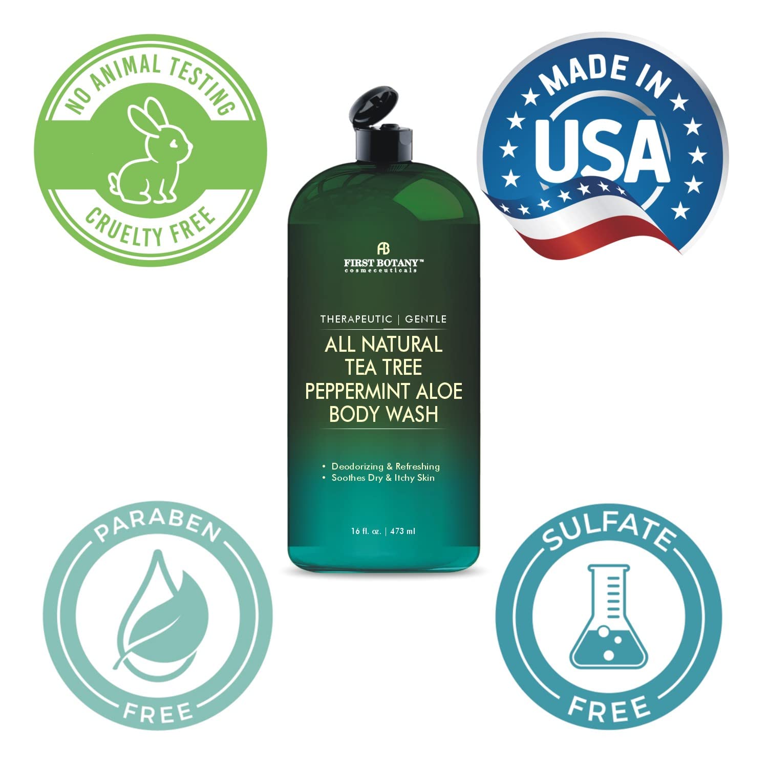 Tea Tree Eucalyptus Body Wash & Skin Cleanser for Women & Men, 16 Fl Oz