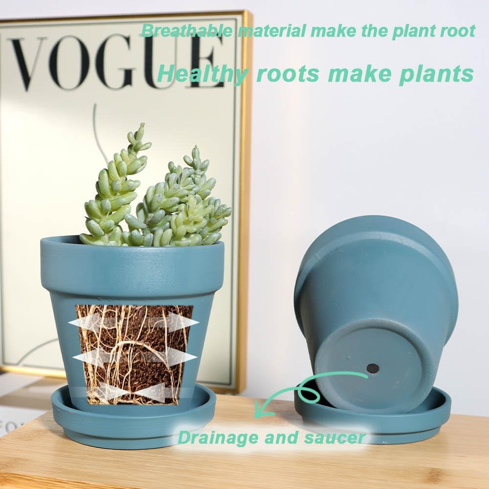 vensovo 4 Inch Terracotta Plant Pots with Saucer - 6 Pack Clay Flower Pots with Drainage, Great for Plants, Crafts, Wedding Favor