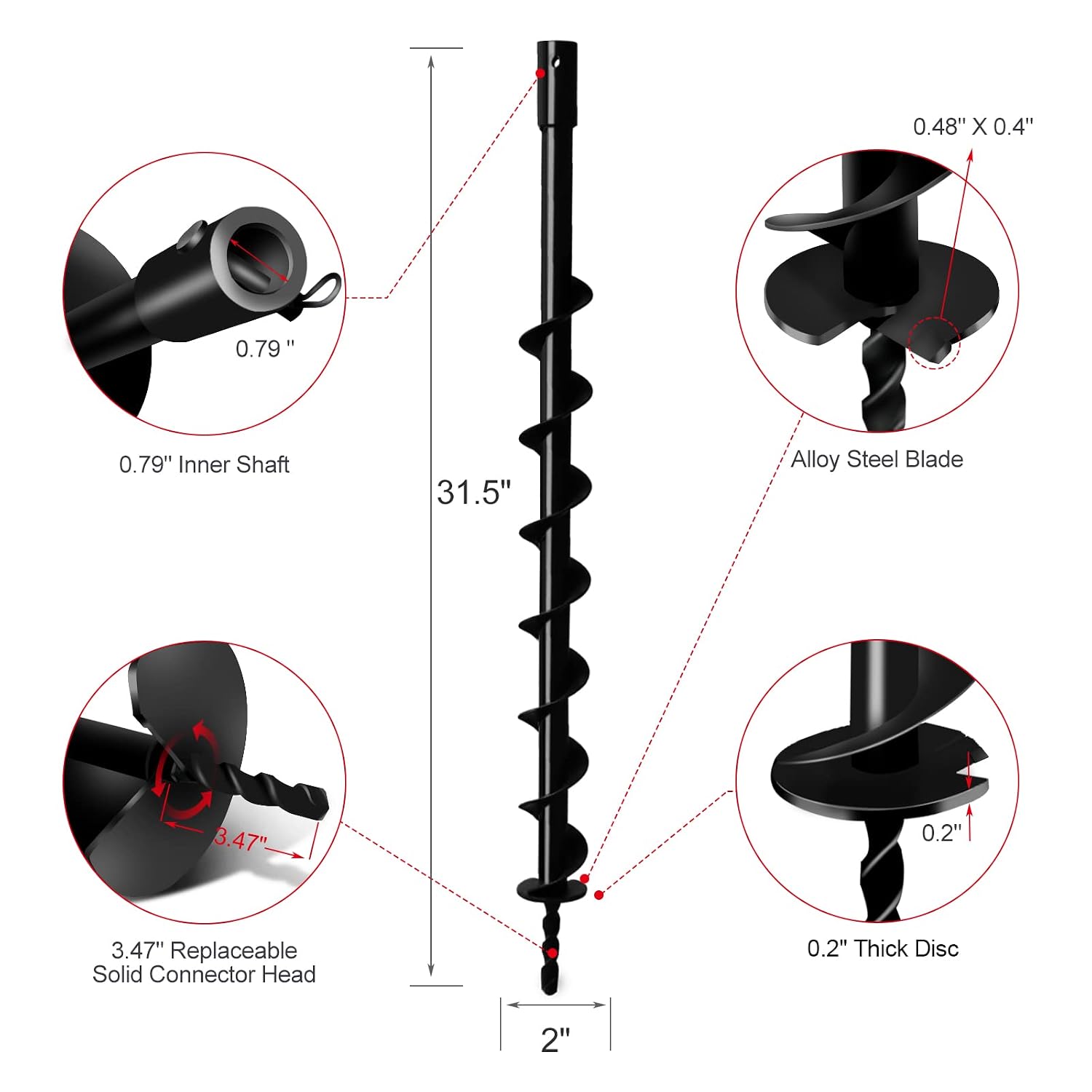 LONGRUN Auger Drill Bit for Planting-1.7"x15" Planting Auger, Garden Spiral Hole Drill Bulb Planter Tool for Planting, Bedding Plants, Flowers