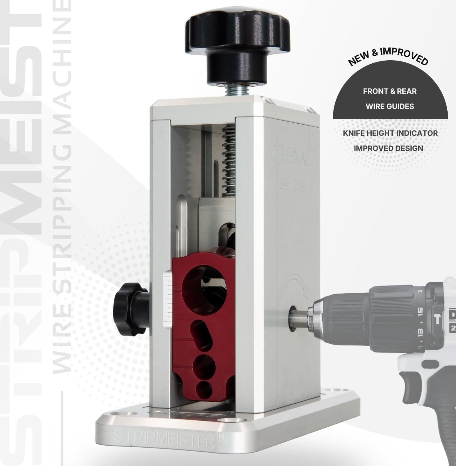 StripMeister Original Drill-Powered Wire Stripper – Wire Sizes Up To Ø3/4", Jam-Free, Copper Wire, Built for Safety, Speed, and Efficiency - Portable Wire Stripping Machine