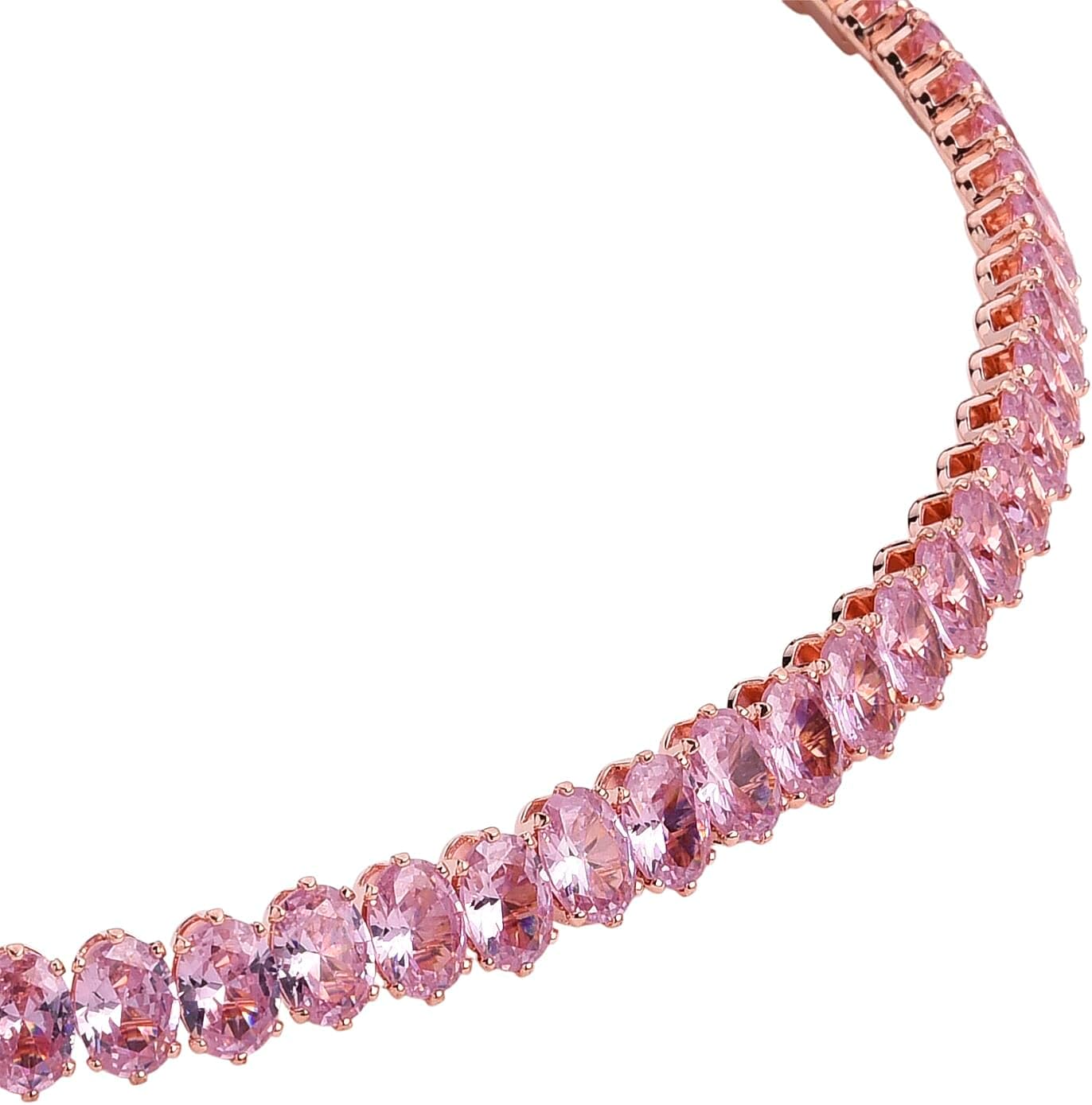 2 Piece Set Pink Cubic Zirconia Chocker Necklace 17"Bracelet 7.5In