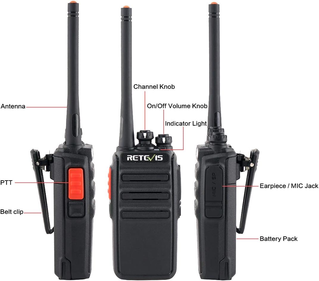 Retevis H777H Walkie Talkies with Earpeice,Portable FRS-Two Way Radio 6Pack | For Schools, Shatterproof Hidden Display, 6-Way Charger, USB-C, Emergency Alarm, Flashlight, with Stretchable Coiled Headset