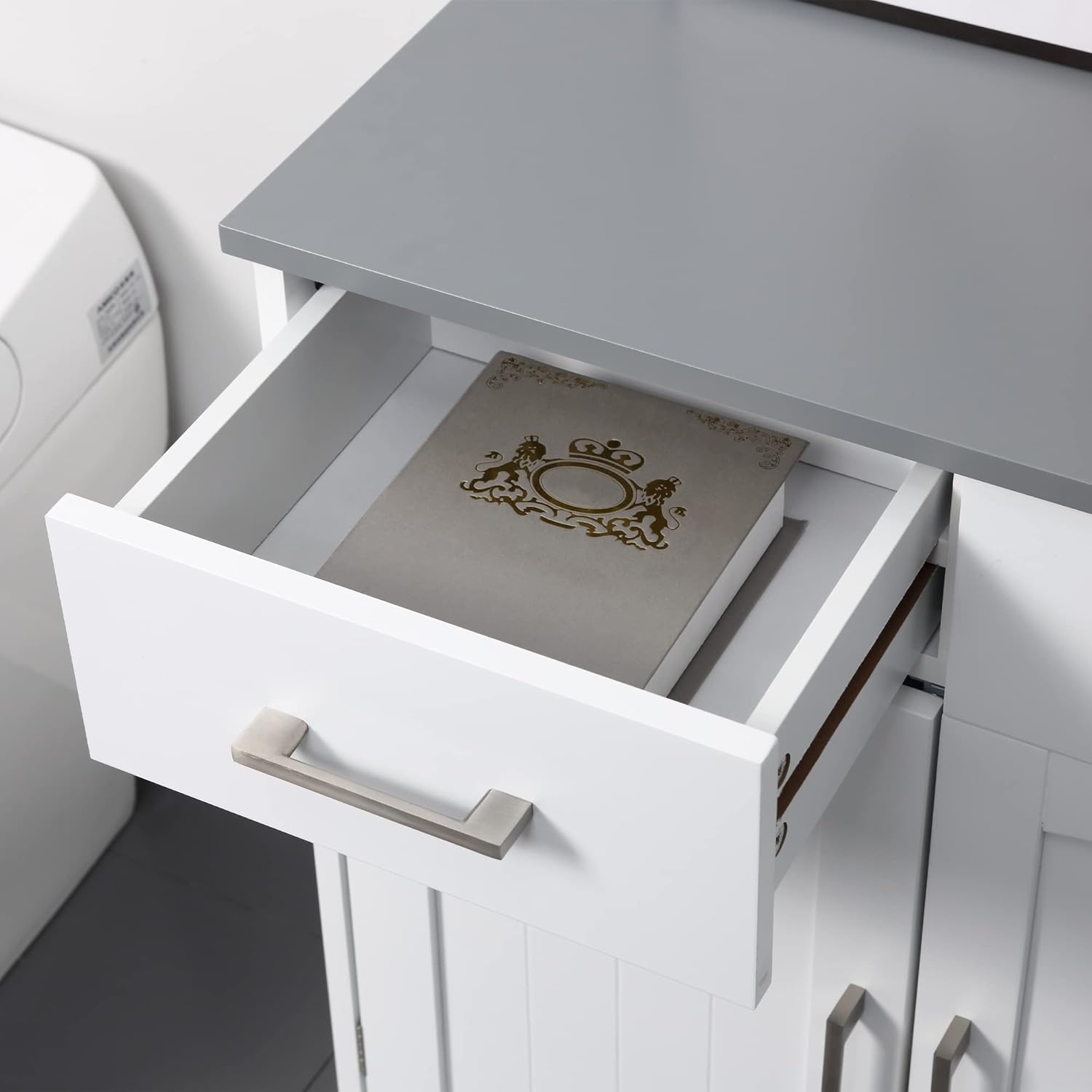 kleankin Bathroom Floor Cabinet Freestanding Linen Cabinet 2 Drawers White | Double Doors, Adjustable Shelf