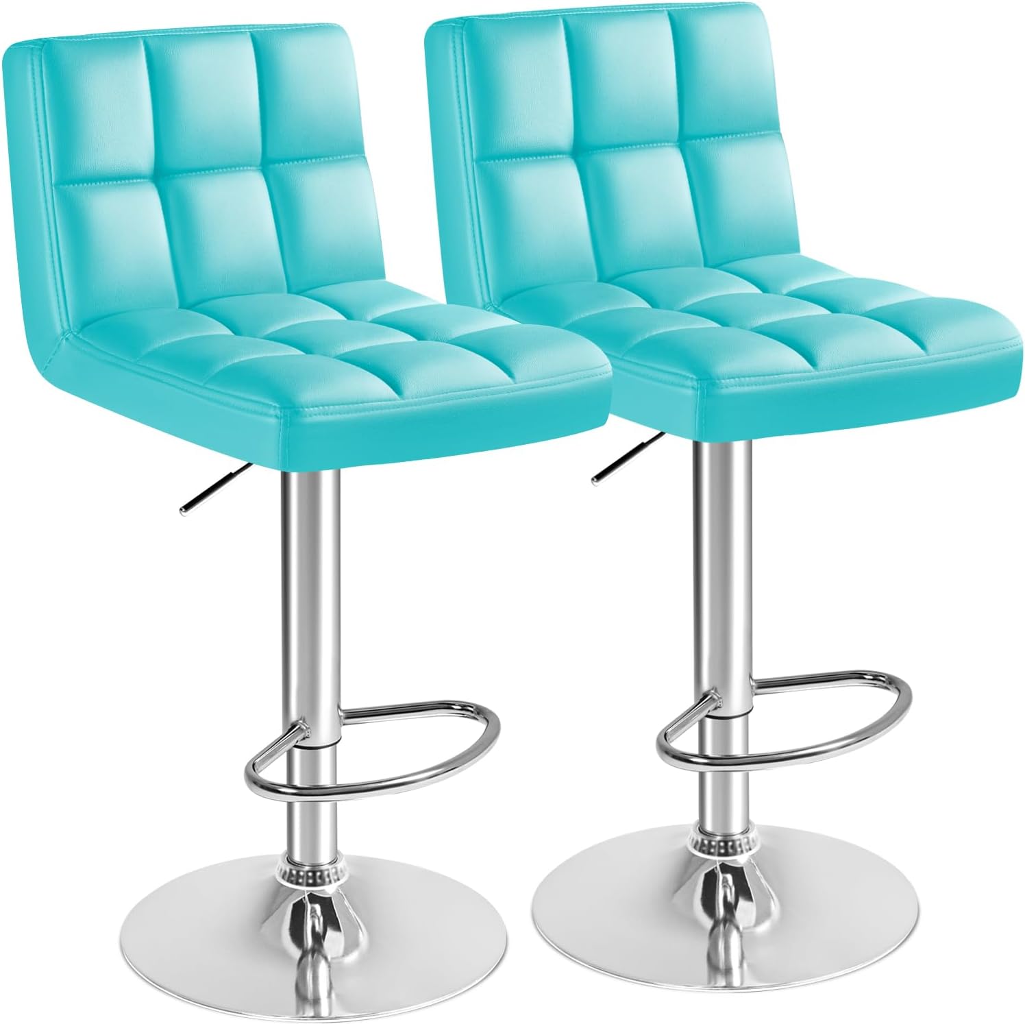 Furmax Bar Stools Modern Pu Leather Swivel Adjustable Hydraulic Bar Stool Square Counter Height Stool Set of 2 (White)