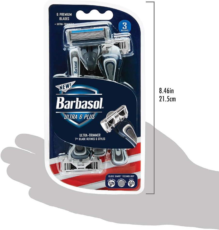 Barbasol Ultra 6 Plus Disposable Razor Value Pack (1 Pack/3 Total Razors) | Premium 6-Blade Disposable Razors, Close Shave technology