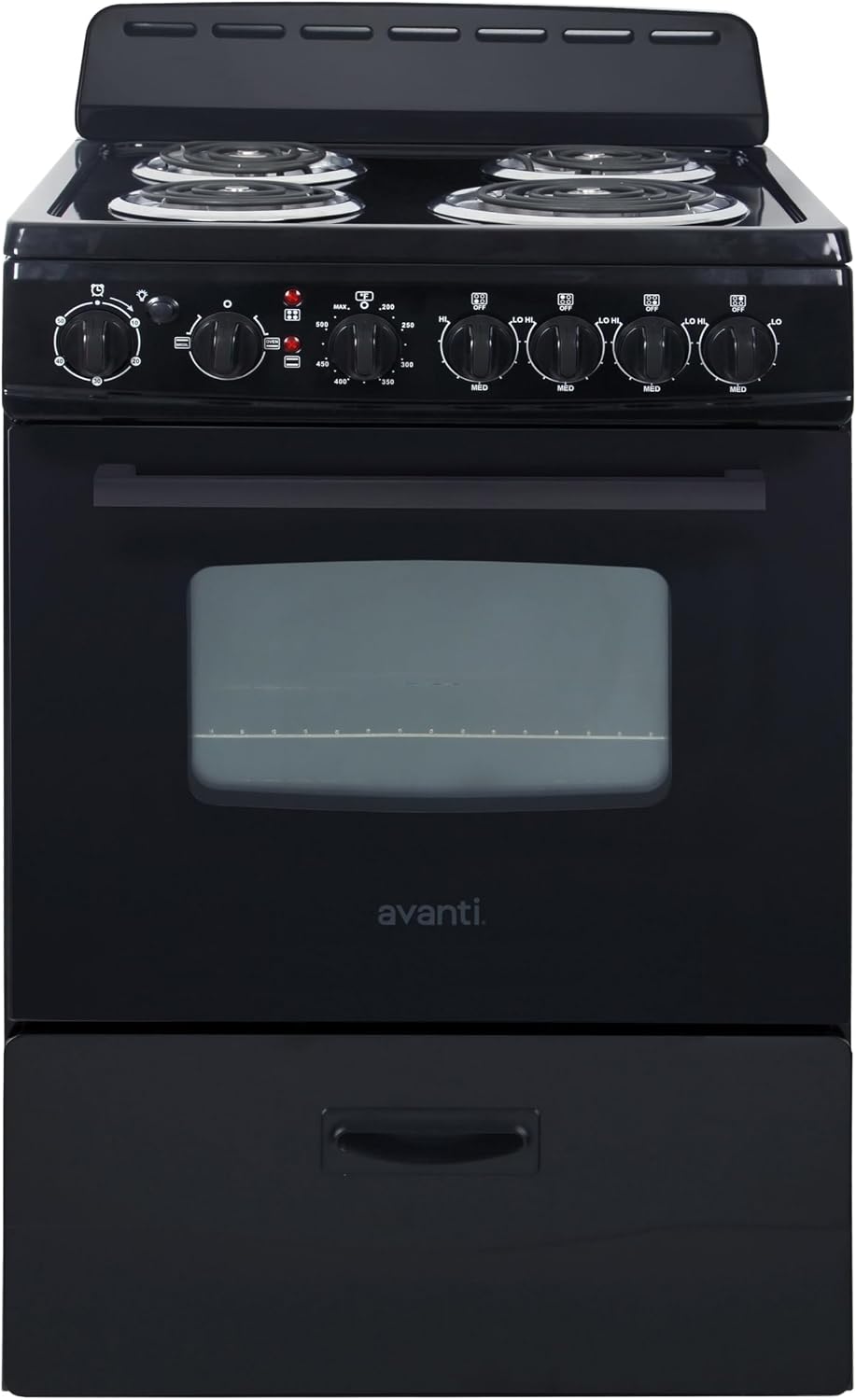 Avanti Electric Range Oven Compact Design, 2.6-Cu.Ft. Capacity with 4 Coil Burners, Framed Glass Oven Door
