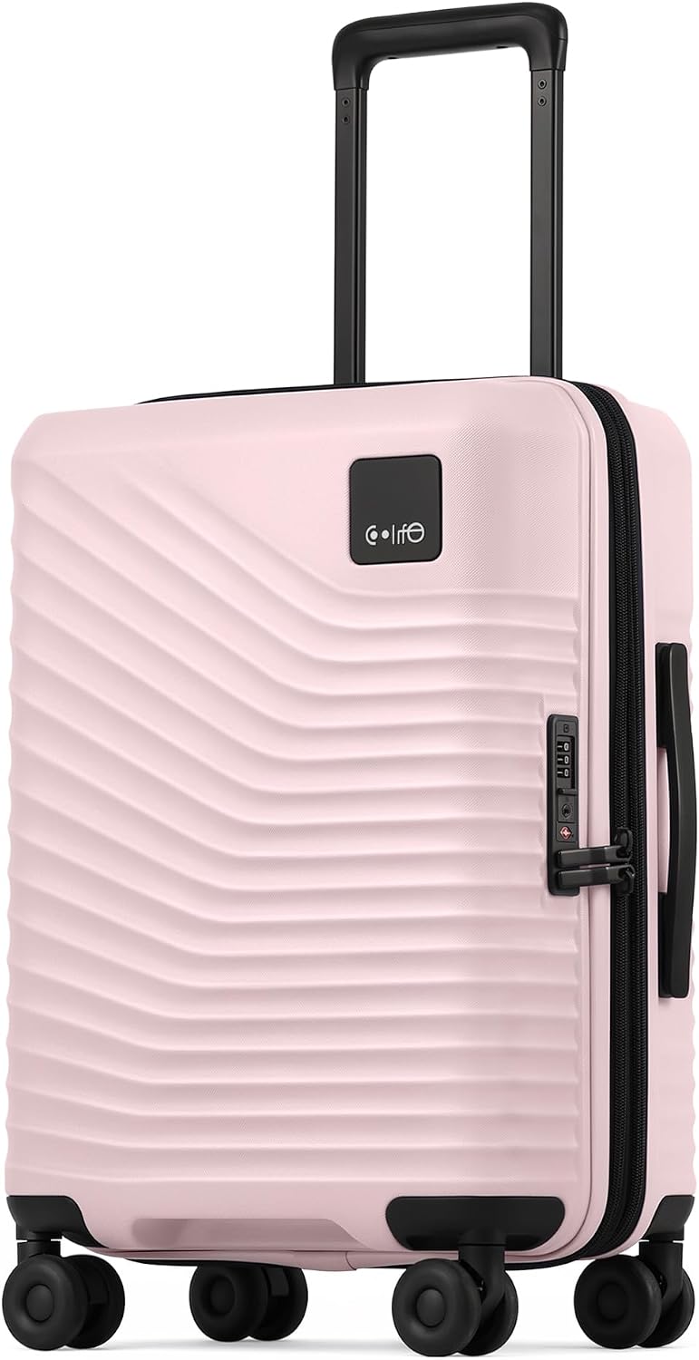 Coolife Luggage Carry-On, Lightweight PC Hardside Suitcase, 20-Inch, Black | Expandable Carry-On, Dual Spinner Wheels, TSA-Approved Lock, Upgraded PC Hardshell, Durable Travel Suitcase