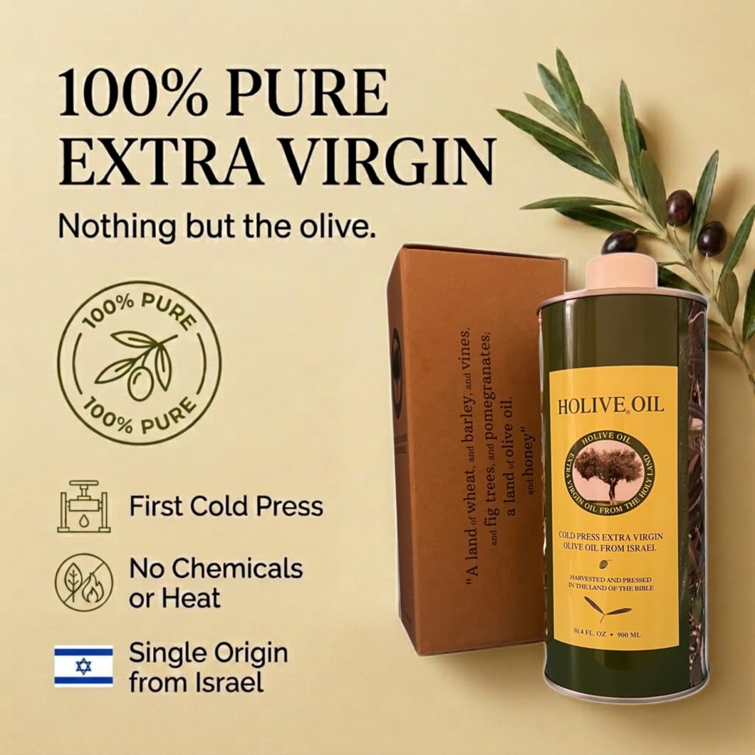 HOLIVE Olive Oil from Israel | Extra Virgin | First Cold Press & Early Harvest | Polyphenol Rich | Premium Low Acidity | Unprocessed EVOO from the Holy Land | Hand Harvest | Kosher 30.4 Fl Oz