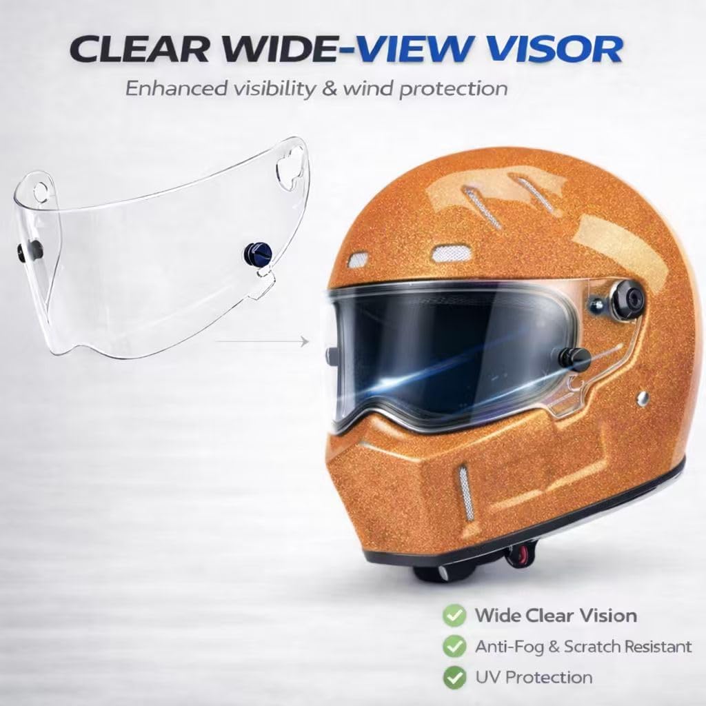 CRG Sports Retro Full Face Motorcycle Helmet, DOT Approved Fiberglass Street Bike Helmet with Clear Visor, Lightweight Cafe Racer Cruiser Motorcycle Helmet