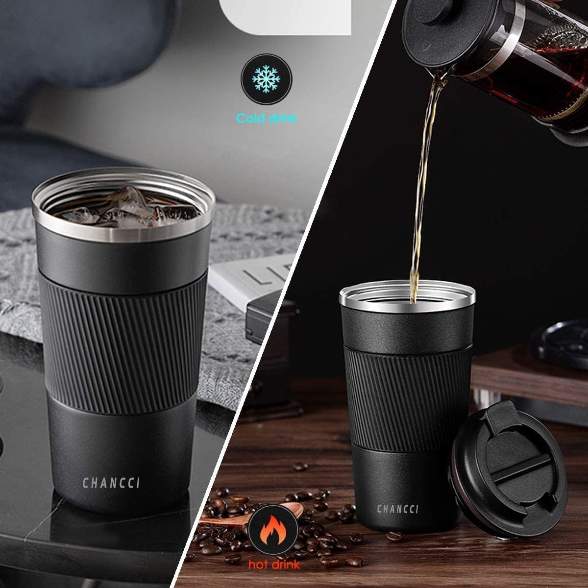 16oz Travel Coffee Mug Spill Proof, Insulated Coffee Mug with Lid, Leakproof Coffee Tumbler, Stainless Steel Vacuum Coffee Cup for Hot/Cold Drinks