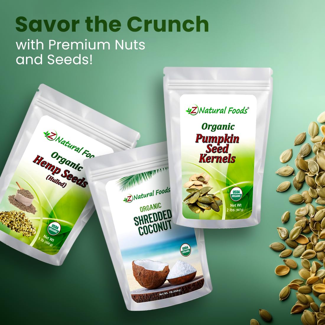 Z Natural Foods Organic Raw Pumpkin Seeds - Shelled Unsalted Pepitas, 2 lb
