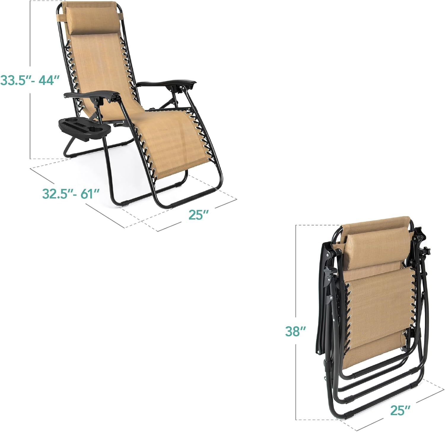 Best Choice Products Set of 2 Adjustable Steel Mesh Zero Gravity Lounge Chair Recliners w/Pillows and Cup Holder Trays - Light Blue
