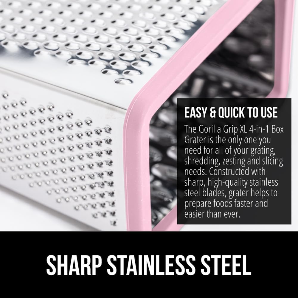 GORILLA GRIP® XL 4-Sided Stainless Steel BPA-Free Cheese Grater, Black