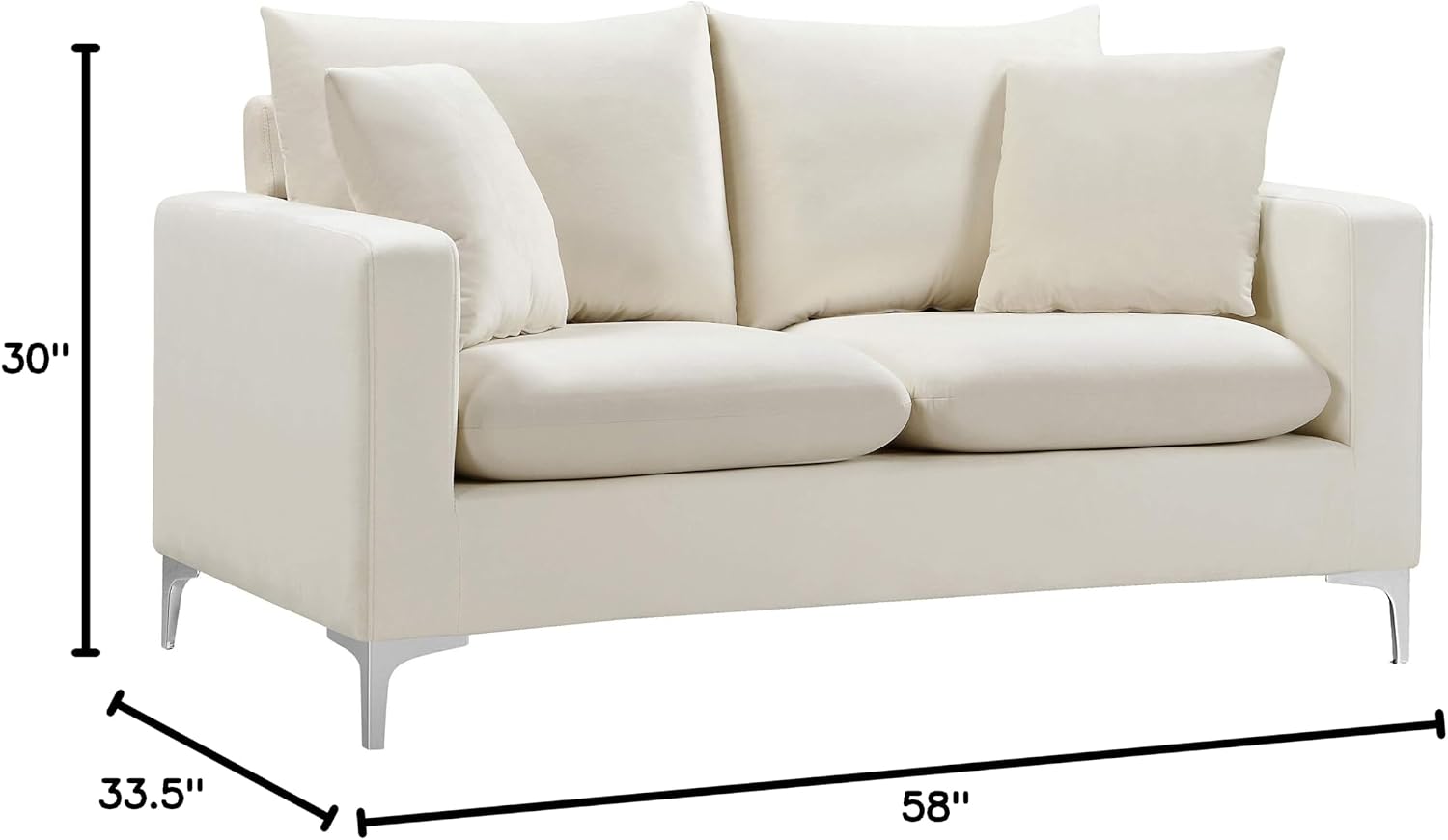 Meridian Furniture Naomi Collection Modern | Contemporary Grey Velvet Upholstered Loveseat with Stainless Steel Base in a Rich Gold or Chrome Finish, 633Grey-L