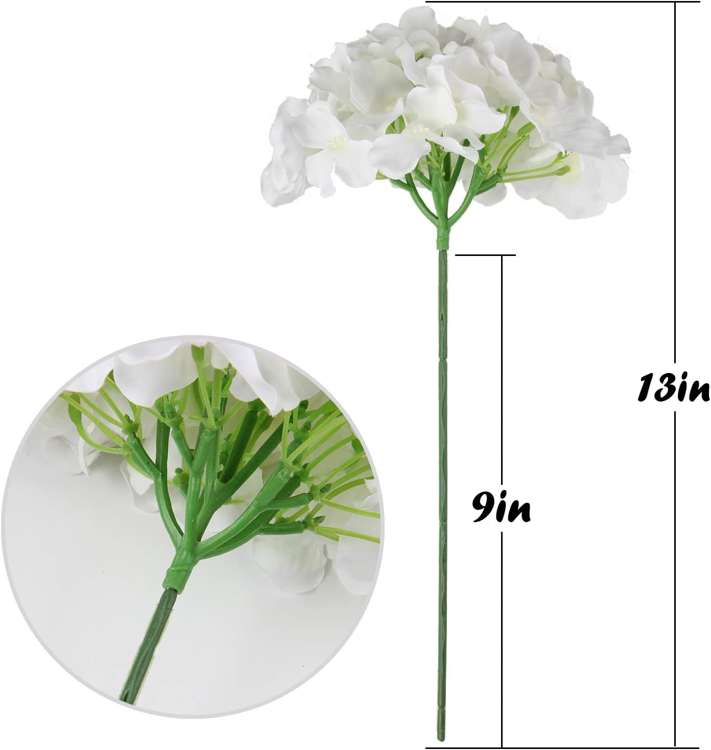 Silk Hydrangea Heads Artificial Flowers Heads with Stems for Home Wedding Decor,Pack of 10 (White)