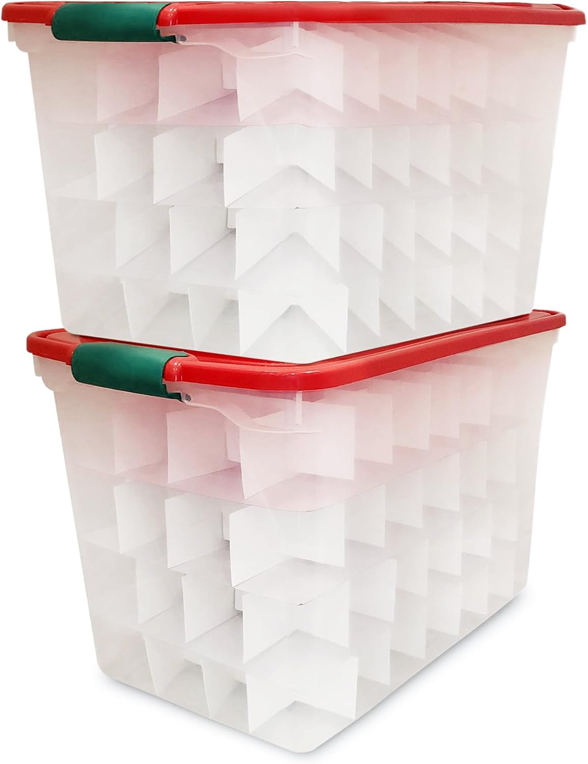 HOMZ Holiday Tote Plastic Storage Bin with Lid, 112 Qt, Clear/Red, 2 Pack