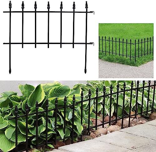 Sunnydaze Decorative Garden Fence Border, 9ft, 5 Panels, Black | 22" W x 18" H No Dig Metal Edging for Flower Beds, Yard, Lawn, Pathways & Landscaping, Roman Finial Design