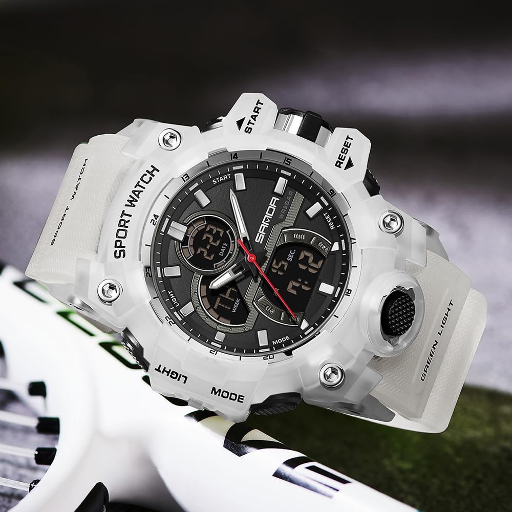 FANMIS Men Sports Outdoor Watch Analog Digital Multifunctional Black Watch | Black Sports Watch Casual Quartz Wristwatch Waterproof Military Wrist Watch Tactics LED Alarm Stopwatch Digital Watch for Men