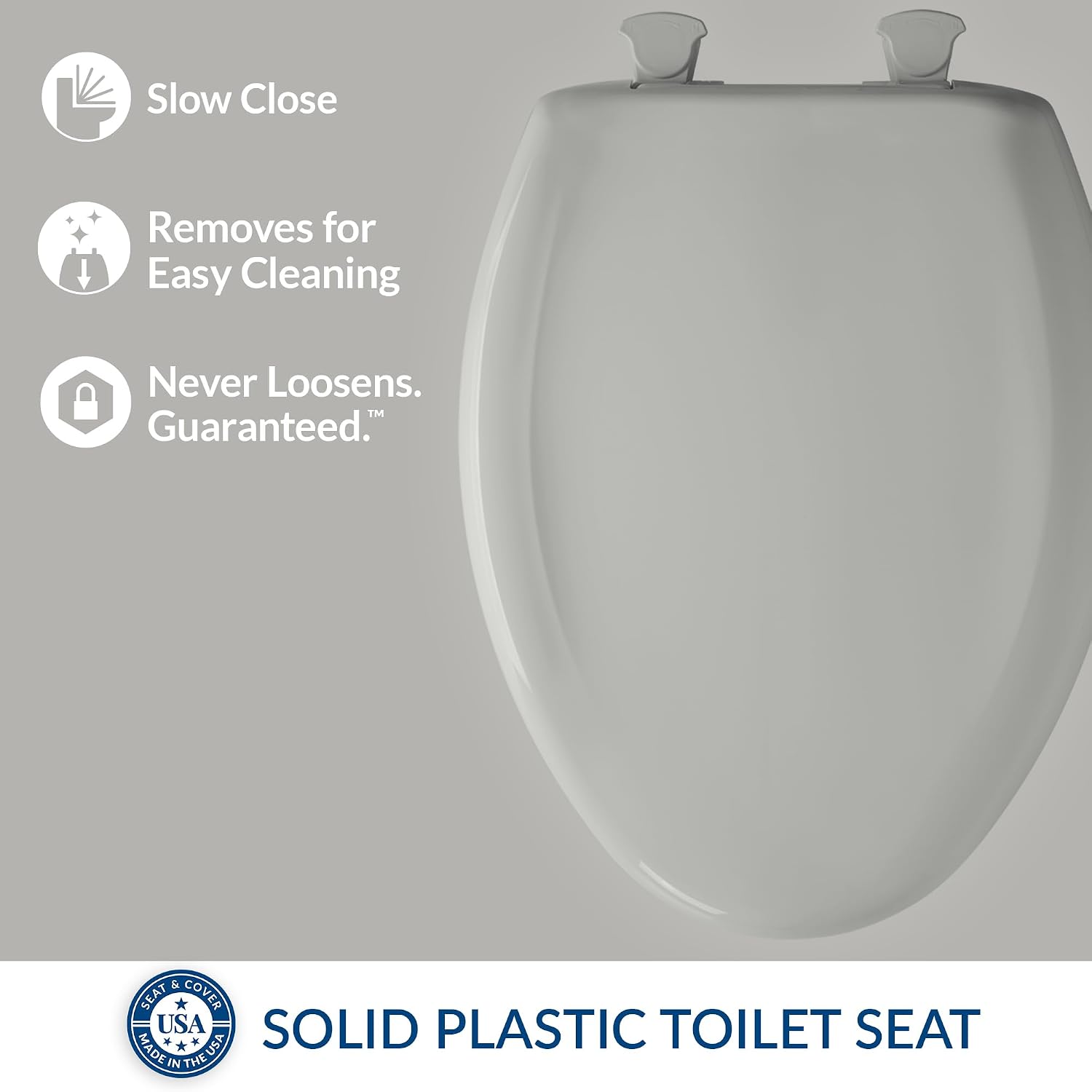 Bemis Classic Colors Slow Close Toilet Seat, Easy Clean Hinges and Durable Plastic Seat, Made in USA, Elongated, Black