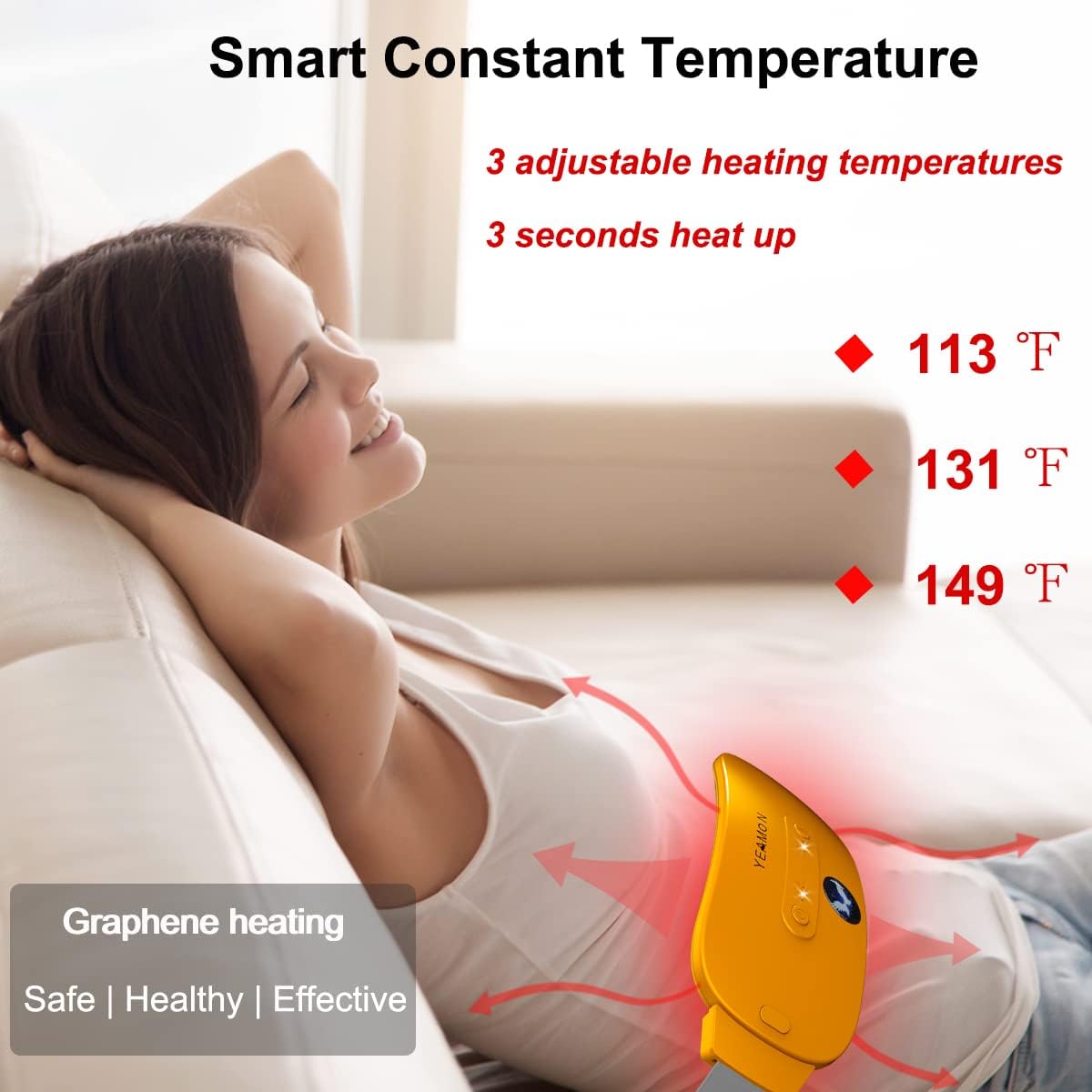 Portable Cordless Heating Pad, Electric Waist Belt Device, Fast Heating Pad with 3 Heat Levels and 3 Massage Modes, Back or Belly Heating Pad