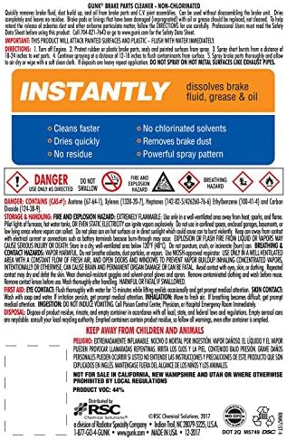 GUNK Brake Parts Cleaner – Non-Chlorinated Brake Cleaner Spray Can – Fast-Drying Formula for Pads, Rotors & Calipers - Helps Remove Brake Dust
