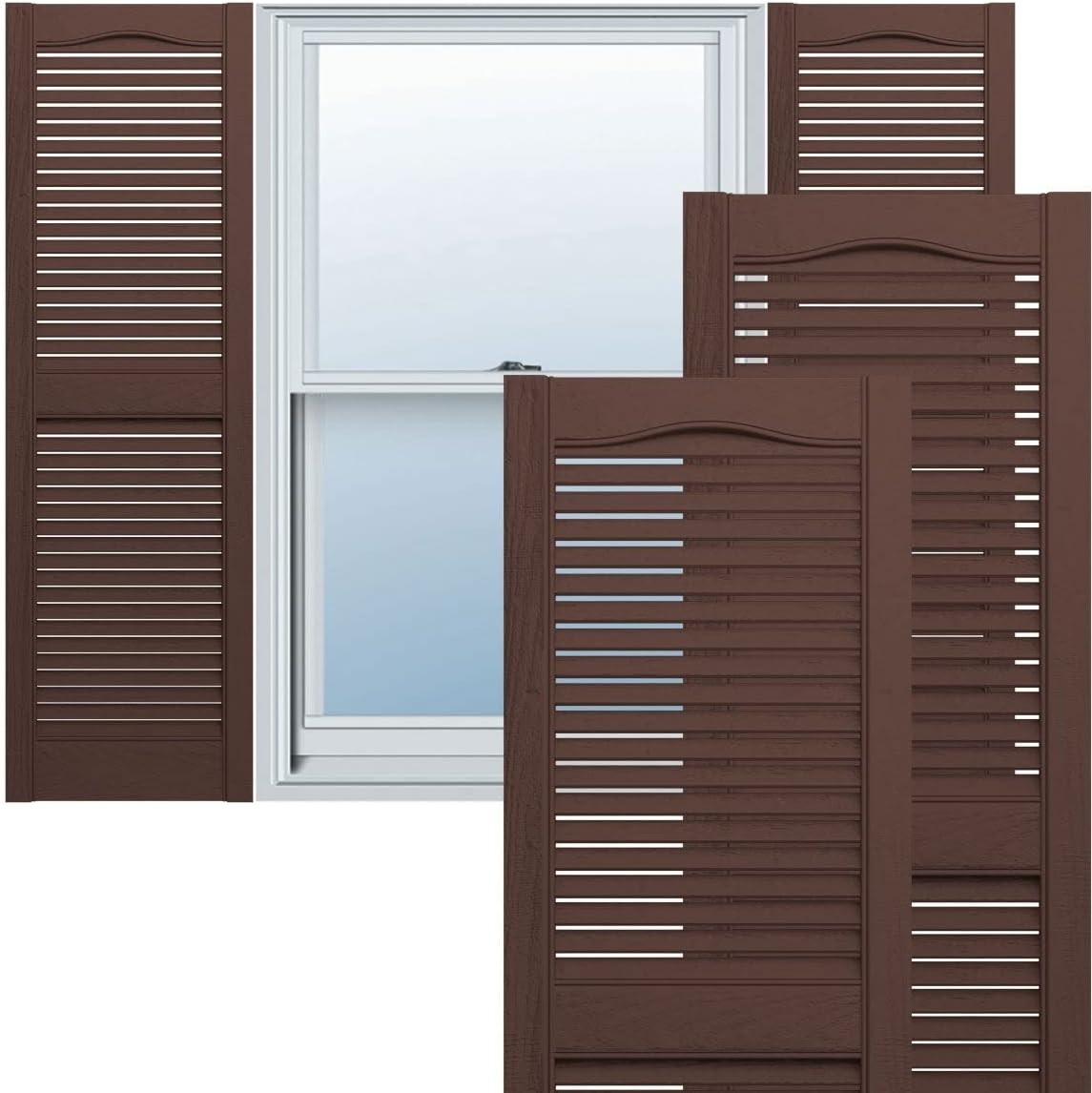 Ekena Millwork Lifetime Vinyl LL1S12X05200BL Standard Cathedral Top Center Mullion, Open Louver Vinyl Shutters, w/Installation Shutter-Lok's & Matching Screws (Per Pair), 12"W x 52"H, Black
