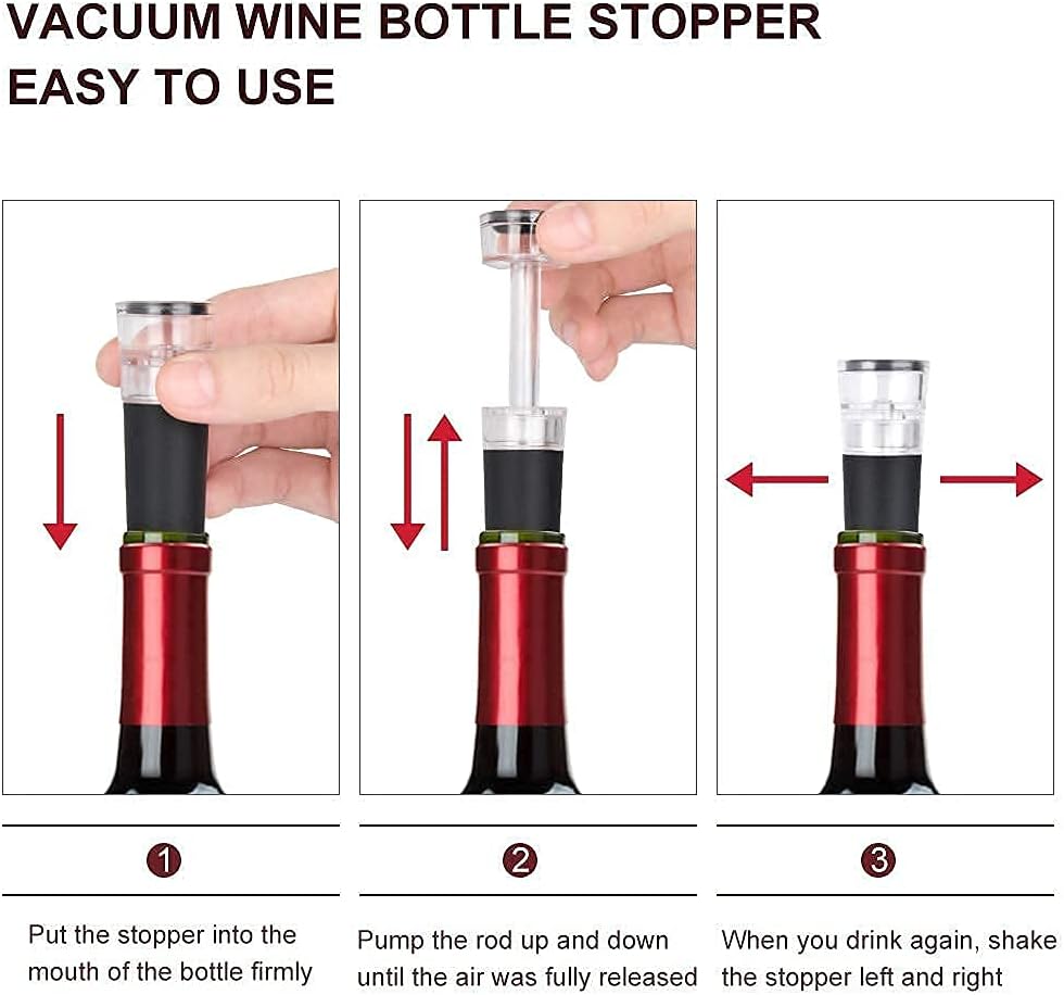 6 Pack Vacuum Wine Stopper, Reusable Silicone Caps, Air Remover Corks, Leakproof Wine Bottle Sealer for Wedding & Birthday Party