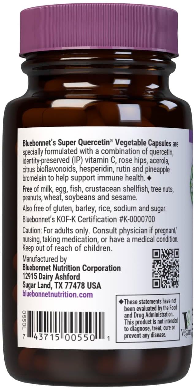 Bluebonnet Nutrition Super Quercetin Vegetable Capsules, Vitamin C Formula, Best for Seasonal & Immune Support, Non GMO, Gluten Free, Soy Free, Milk Free, Kosher, 60 Vegetable Capsules | Immune Health; Non-GMO, Vegan, Kosher Certified, Gluten-Free, Soy-F…