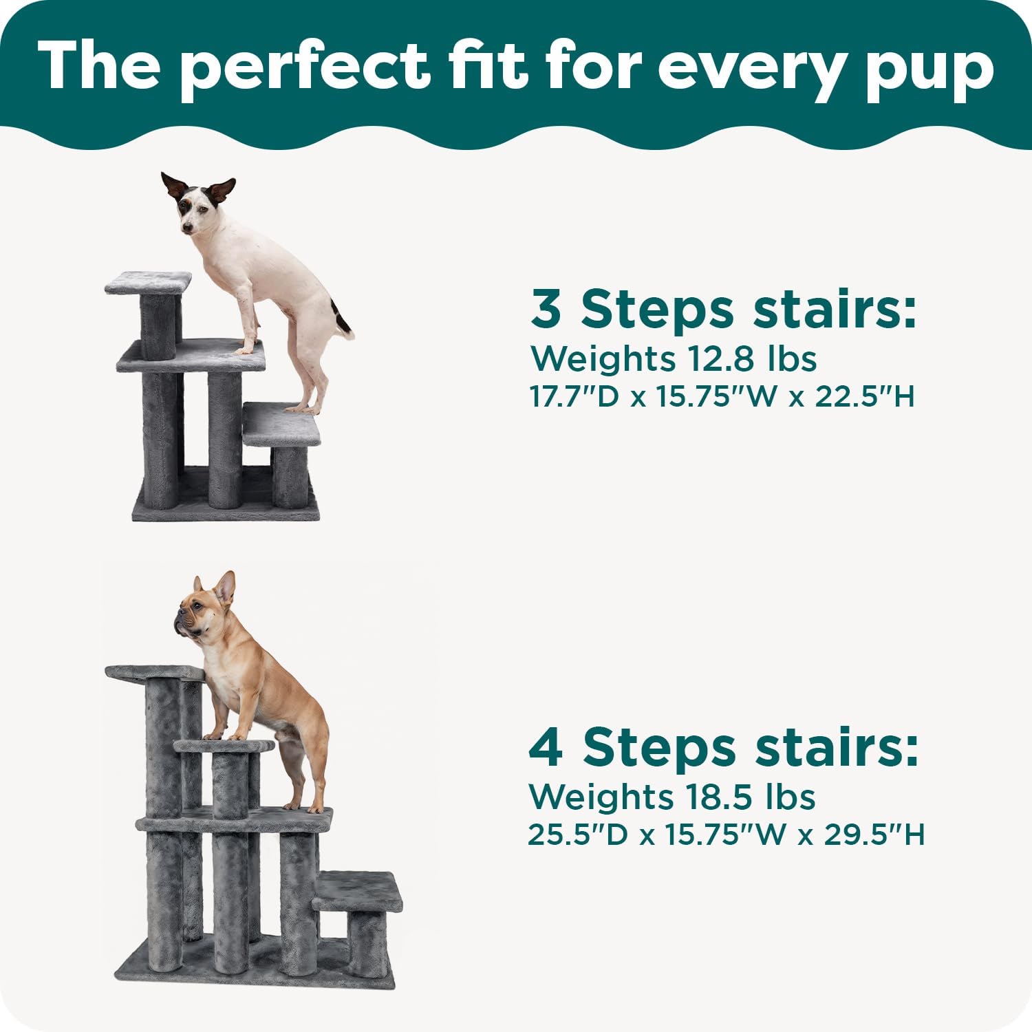 Furhaven Steady Paws Multi-Step Pet Stairs for High Beds & Sofas - Cream, 3-Step