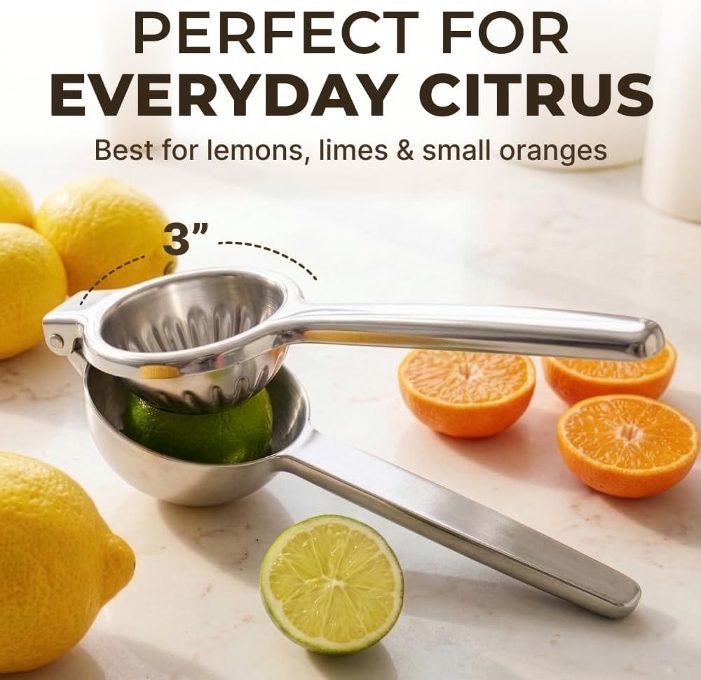 Large Lemon Squeezer Stainless Steel Press - Non-Slip Grip, Heavy Duty, Manual Design - Effortless Pro-Grade Lemon, Lime, Orange