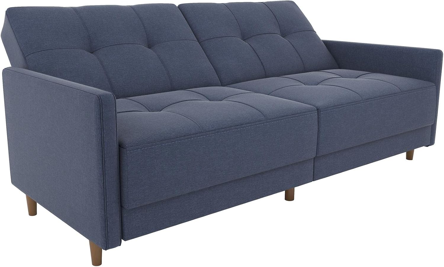 DHP Andora 76 Inch Futon Sofa Bed, Modern Upholstered Couch Sleeper with Button Tufted Back and Seat, Navy